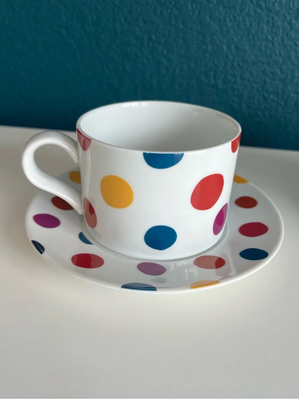 World Market Stackable Polka-Dot Tea Set with Teapot Teacups & Saucers